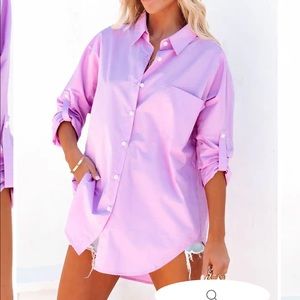Cotton Button Down Tunic- lilac